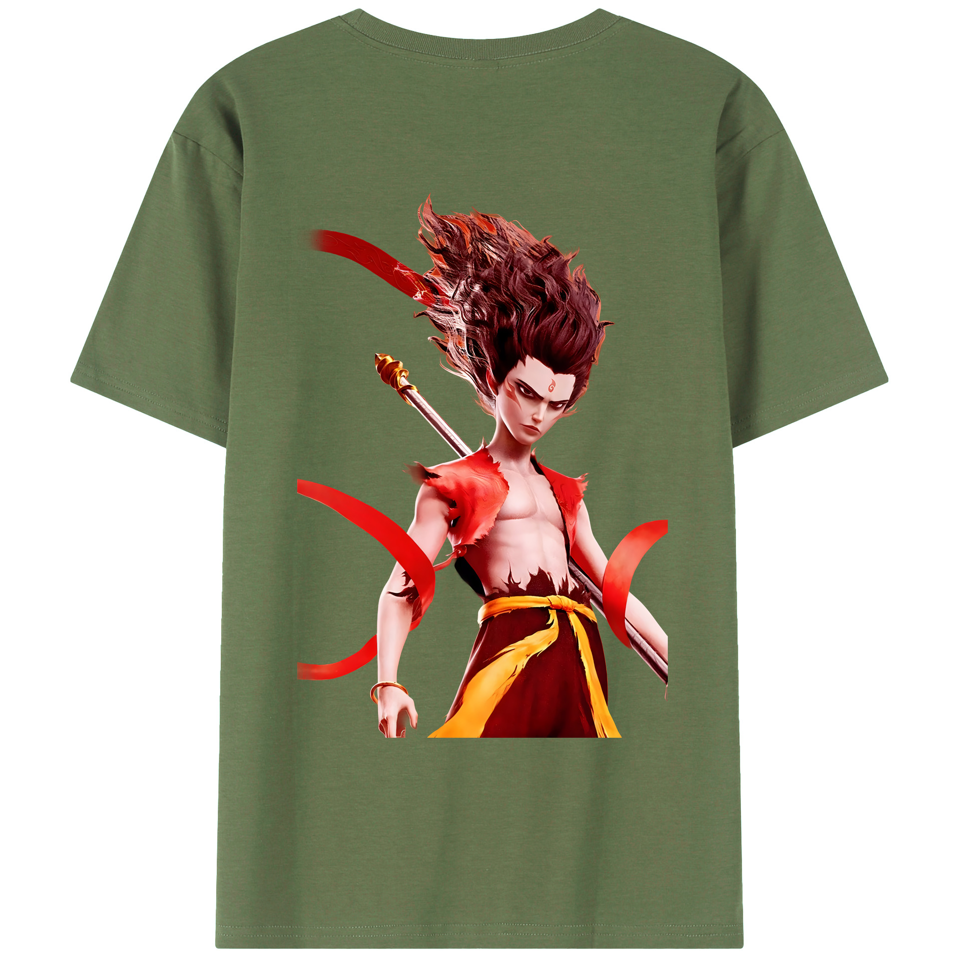 （画像用） Ne Zha 2 ナタ 魔童の大暴れ 綿100％ メンズ半袖Tシャツ（バックプリント） 通気性